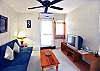 TV and DVD player. Free wireless internet.
