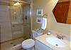 Bathroom with large shower.