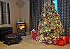 Christmas Tree and Pellet Stove in the Media Room!