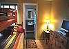 Another angle of the Bunkroom.  Large dresser & plenty of closet space to store your belongings during your stay.  
20" flatscreen TV/DVD/VCR on top of dresser.