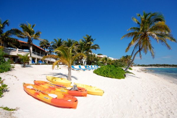 Kayaks and beachfront at Seven Seas Condos, South Akumal, Mexico-Thumbnail