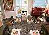 Gorgeous granite table in dining room with ocean views