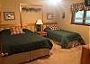 Lower Level Queen Bed and Twin Bed Room with Ceiling Fan and TV