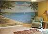 Partial view of TV room.  Hand painted beach view.