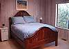 Has a brand new queen size bed. Spacious room with a skylight and a corner desk. The window has a view to the trees and greenery.