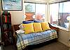 The downstairs trundle bed...looks onto patio with hot tub...