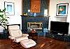 the wood burning fireplace is cozy on winter nights...