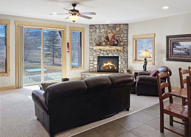 Main living space with gas fire place.