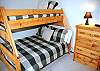 The third bedroom features a set of pyramid bunks.  This room shares a hall bathroom.