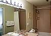This home features two bathrooms.  This is the Full Bathroom Downstairs.