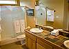 Master King Bathroom with a shower and 2 sinks.