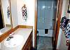 This condo has 2.5 bathrooms.  1.5 bathrooms upstairs and a full bathroom downstairs.