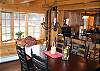 The Dining area of the Timber Ridge Retreat is all about the windows with the great White Mountain views to all of Franconia Notch State Park just beyond.  The details to the decorations in this home create the perfect setting to experience the Dream of Log Home Living.