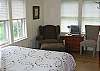 Folks much enjoy the light-n-airy design, as well as the TV/DVD that is connected to full service cable.  Mornings begin in warmth and comfort here.