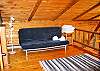 This queen size futon chouch is the base from which your movie and game station enjoyment will be had.  Plus come sleepy time it easily foolks out to a queen size bed, linens inlcuded.