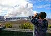 The Halemaumau steam plume from the viewpoint at Jaggar Museum in nearby Hawaii Volcanoes National Park.