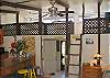 Above the living area is a loft with mats. Kids love this area!