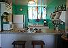 The fun and colorful kitchen is stocked for your cooking pleasure.