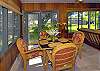 The dining area has an ocean view.