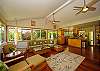 The open floorplan allows the cook to hang out and watch TV too!