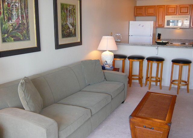 Living room into the kitchen.