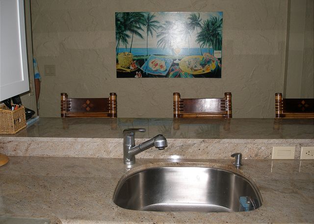 Granite bar with seating for three