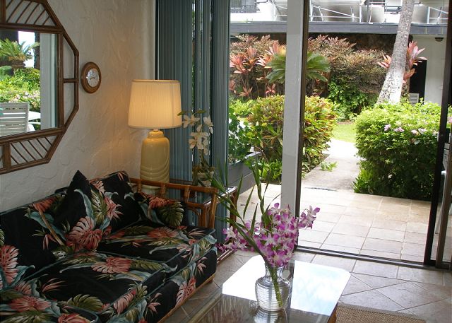 Living room with lanai view
