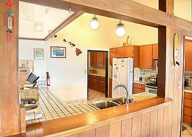 Great open kitchen with dining, pool and ocean views