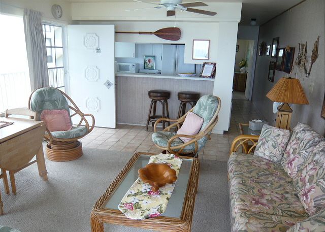 Living room into the kitchen.