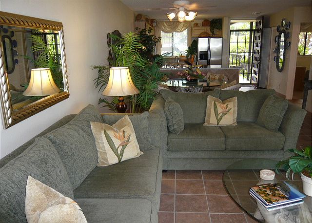 Living room into the kitchen.