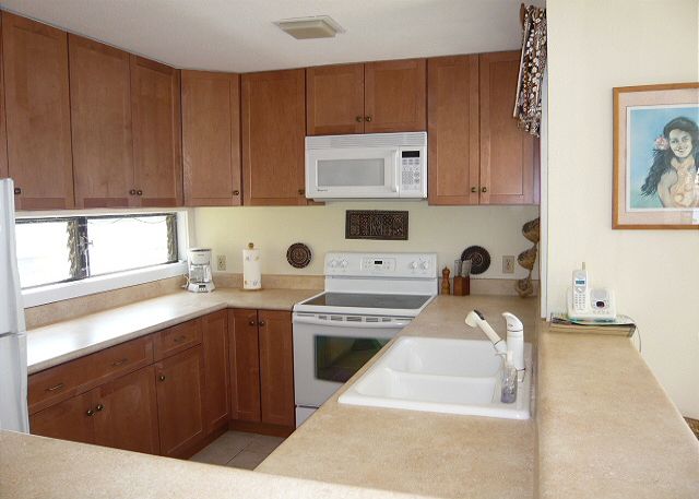 Kitchen with an ocean view