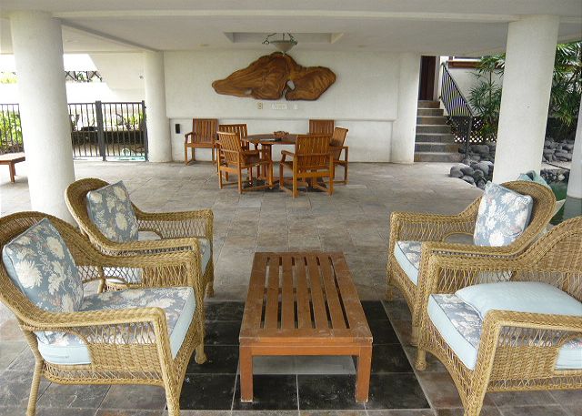 Lanai area in the back of the pool.
