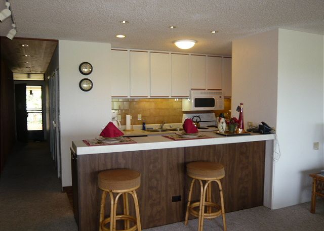 Kitchen with bar area.