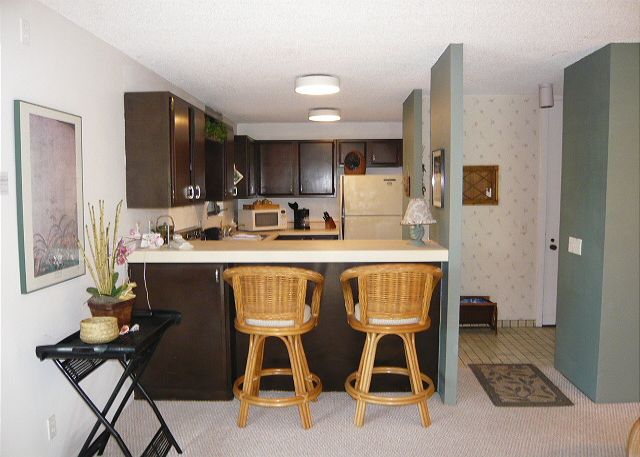 Living room into the kitchen.