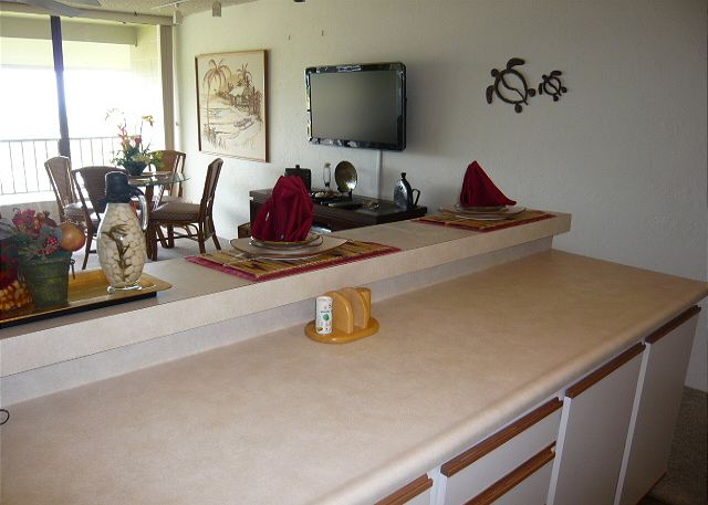 Kitchen into the living room.