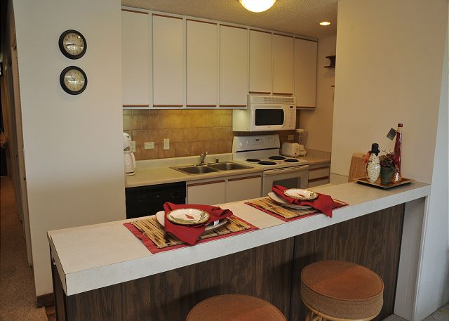 Open kitchen with an ocean view.