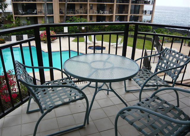 View from the lanai of the ocean and pool.