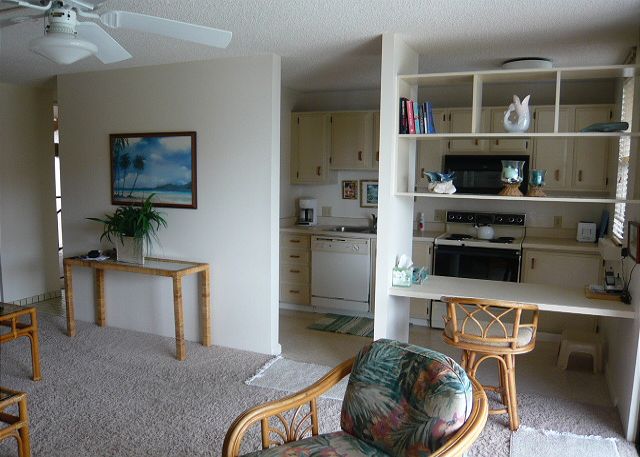 Living room into the kitchen