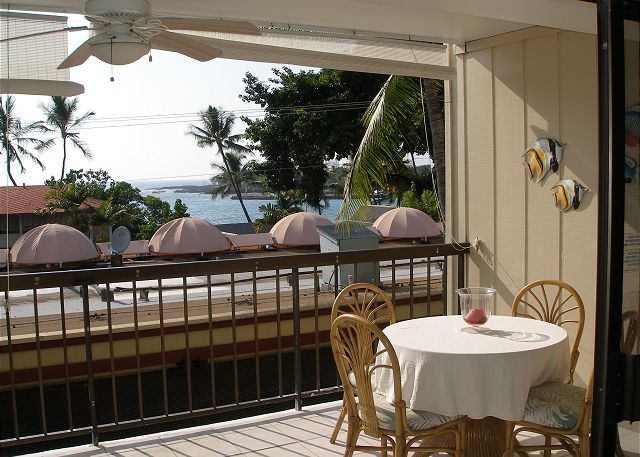 Lanai with an ocean view