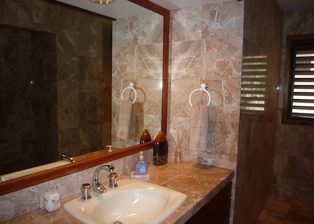 Bathroom off one of the bedroom suites.