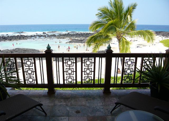 Top lanai/living area looking out to the Keiki pool.