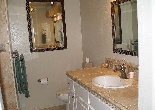 Beautiful remodeled bath with plenty of storage