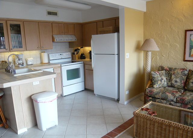 Living room into the kitchen.