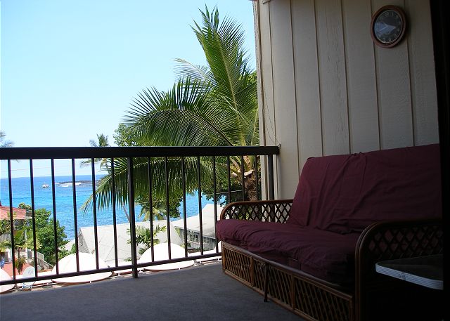 Lanai with a futon for relaxation with a view