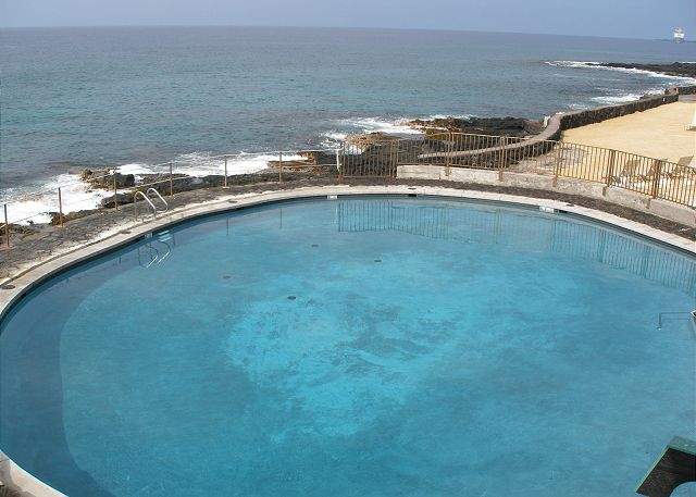Large salt water pool, ocean side.