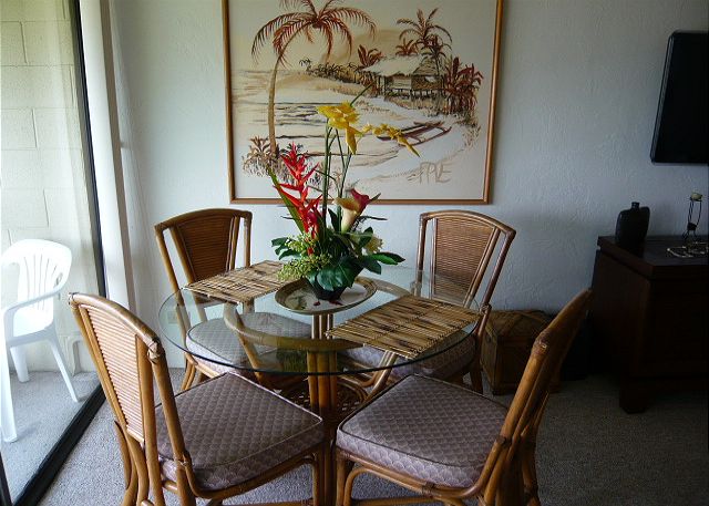 Dining area near the lanai with a nice ocean view.