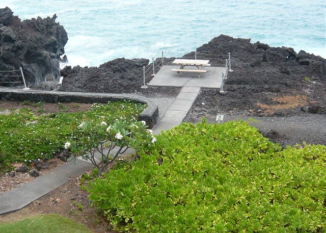 View of the water and picnic area below the condo.