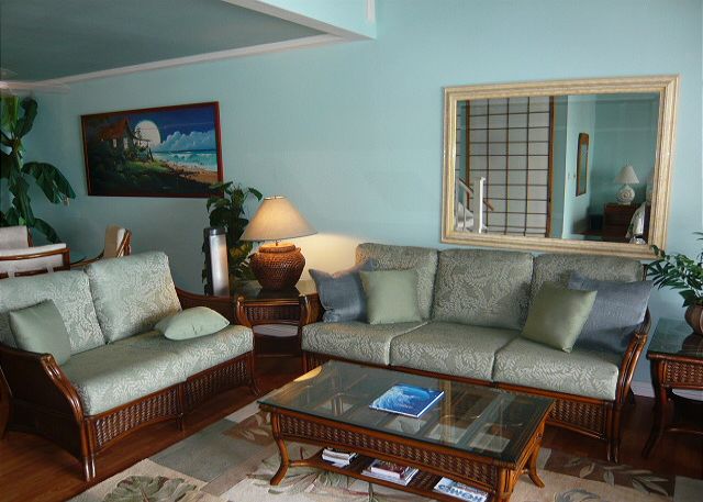 Living room with a great ocean view.