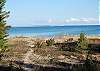 Beach path to Lake Michigan with Manitou Island in the background