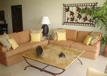 The living room of the penthouse Casa Divina in Cabo San Lucas.